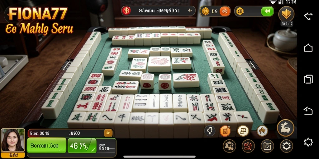 Tampilan gameplay menarik FIONA77 dengan ubin Mahjong berwarna-warni.