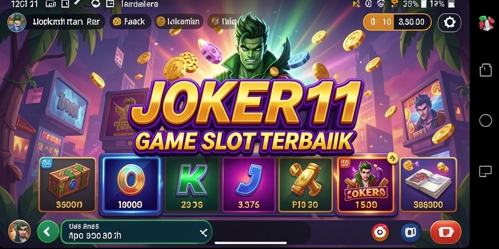 Tampilan gameplay Slot JOKER11 yang penuh warna dan animasi menarik.