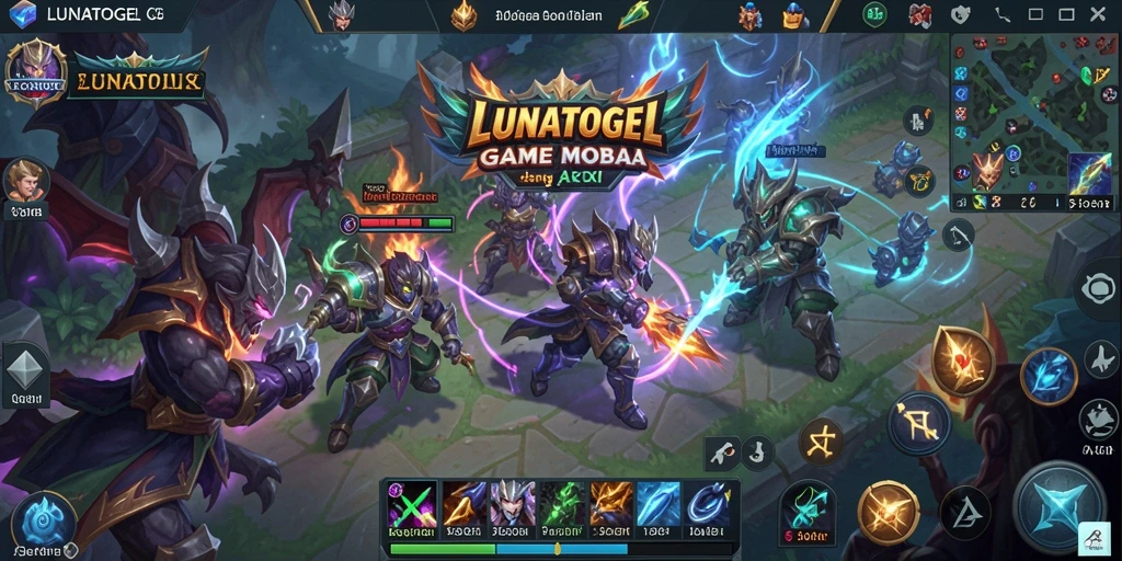 Tampilan gameplay menarik dari LUNATOGEL yang menunjukkan pertempuran tim MOBA.