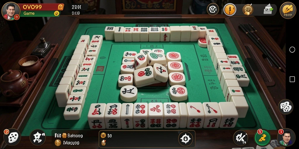 Screenshot OVO99 menampilkan gameplay Mahjong yang seru dan menantang.