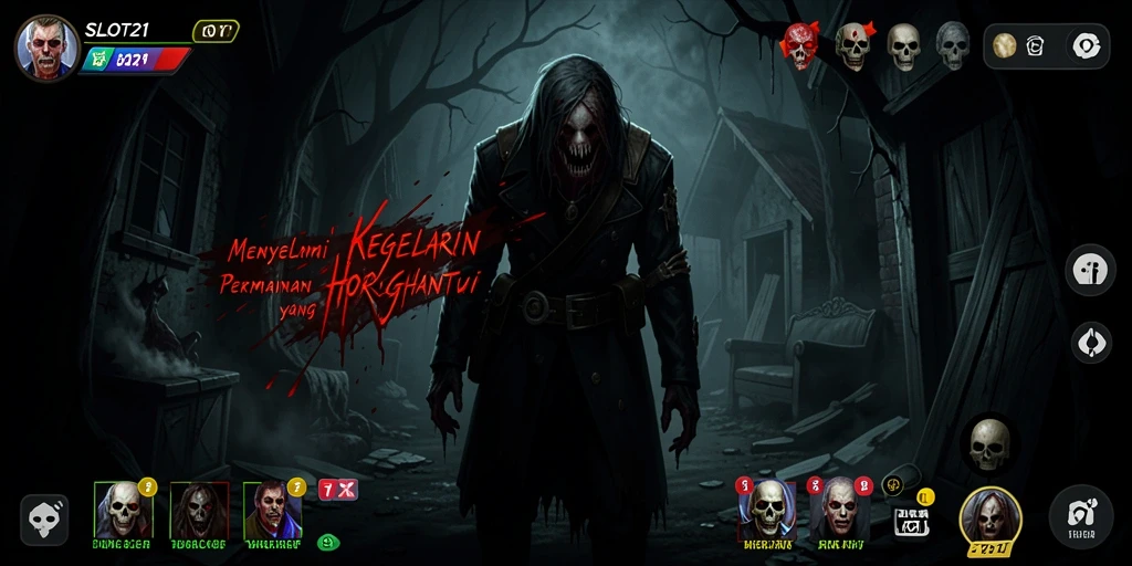 Tangkapan layar dari gameplay menegangkan SLOT21 di dunia horor.